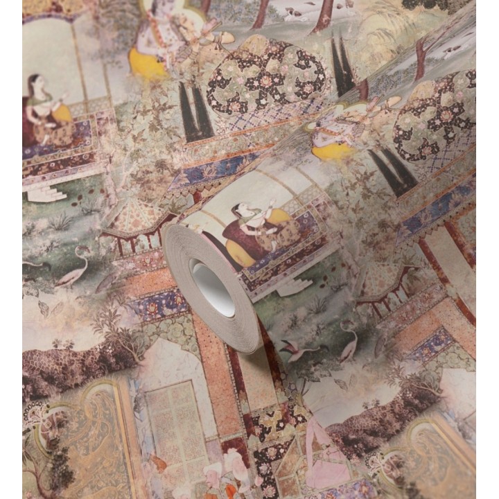 Papel pintado mural indio de tapiz artístico con escenas cortesanas y palacios - Vareli Indus 684784