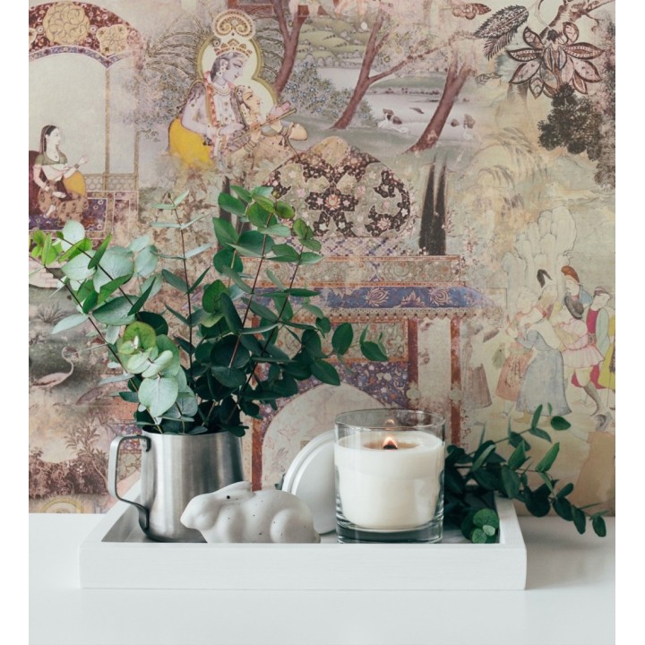 Papel pintado mural indio de tapiz artístico con escenas cortesanas y palacios - Vareli Indus 684784