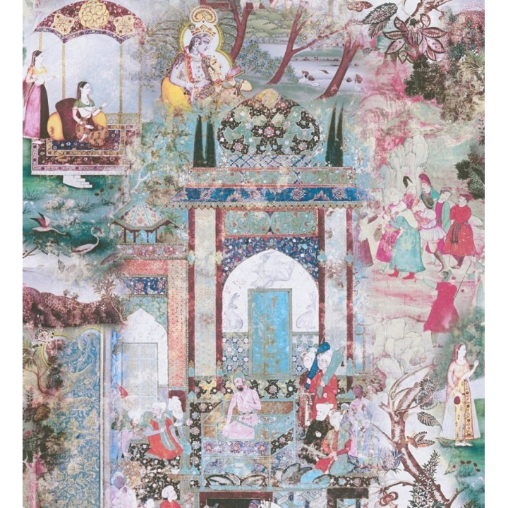 Papel pintado mural indio de tapiz artístico con escenas cortesanas y palacios - Vareli Indus 684785