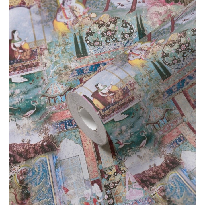 Papel pintado mural indio de tapiz artístico con escenas cortesanas y palacios - Vareli Indus 684785