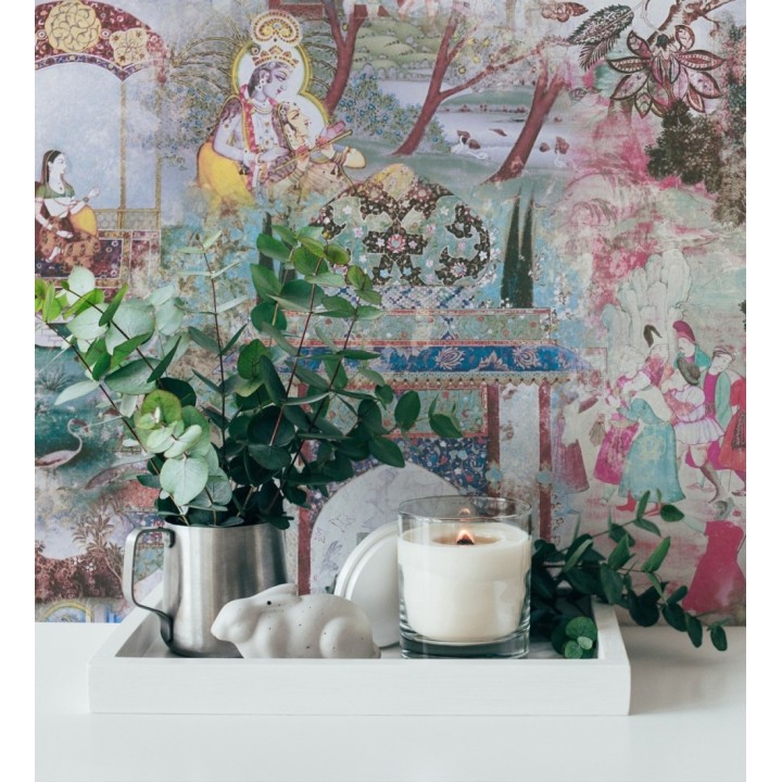 Papel pintado mural indio de tapiz artístico con escenas cortesanas y palacios - Vareli Indus 684785