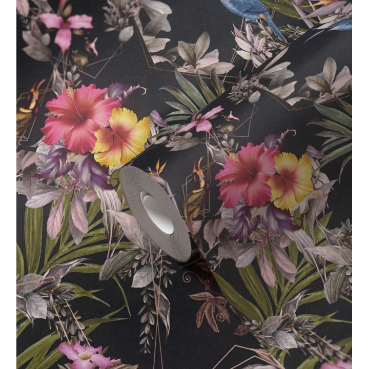 Papel pintado de flores tropicales y aves exóticas con diseño de selva densa - Zekko Savage 684791
