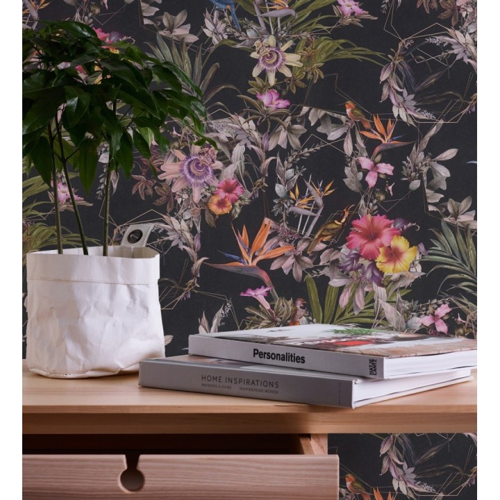 Papel pintado de flores tropicales y aves exóticas con diseño de selva densa - Zekko Savage 684791
