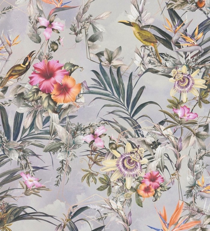 Papel pintado de flores tropicales y aves exóticas con diseño de selva densa - Zekko Savage 684792