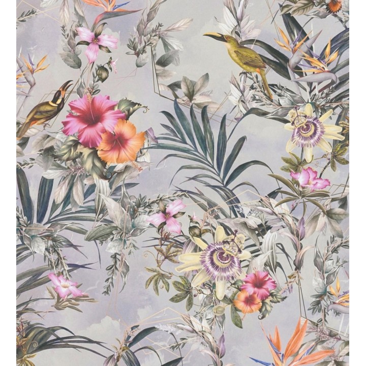 Papel pintado de flores tropicales y aves exóticas con diseño de selva densa - Zekko Savage 684792