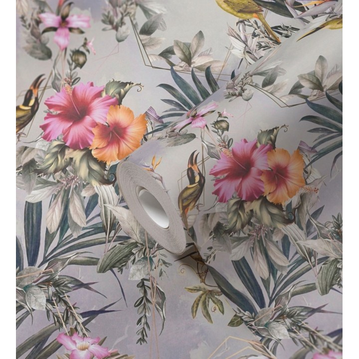 Papel pintado de flores tropicales y aves exóticas con diseño de selva densa - Zekko Savage 684792
