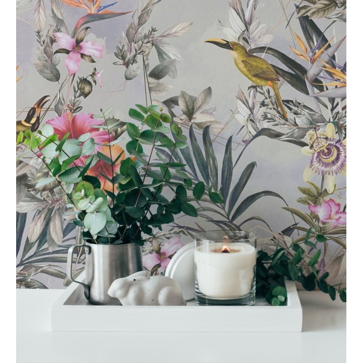 Papel pintado de flores tropicales y aves exóticas con diseño de selva densa - Zekko Savage 684792