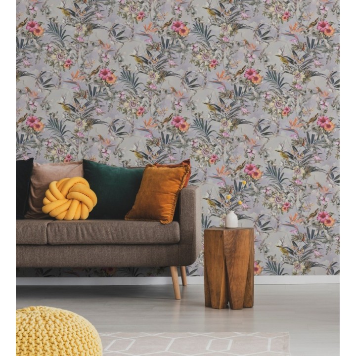 Papel pintado de flores tropicales y aves exóticas con diseño de selva densa - Zekko Savage 684792