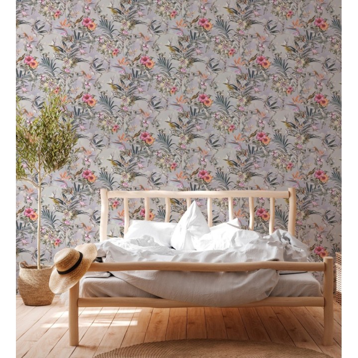Papel pintado de flores tropicales y aves exóticas con diseño de selva densa - Zekko Savage 684792