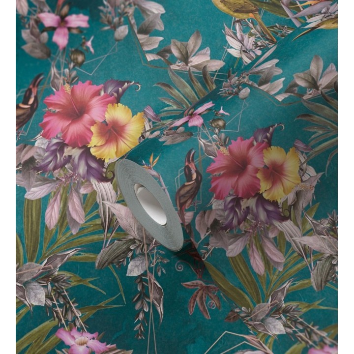 Papel pintado de flores tropicales y aves exóticas con diseño de selva densa - Zekko Savage 684793