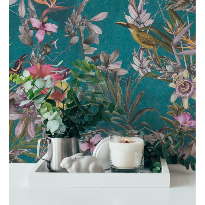 Papel pintado de flores tropicales y aves exóticas con diseño de selva densa - Zekko Savage 684793