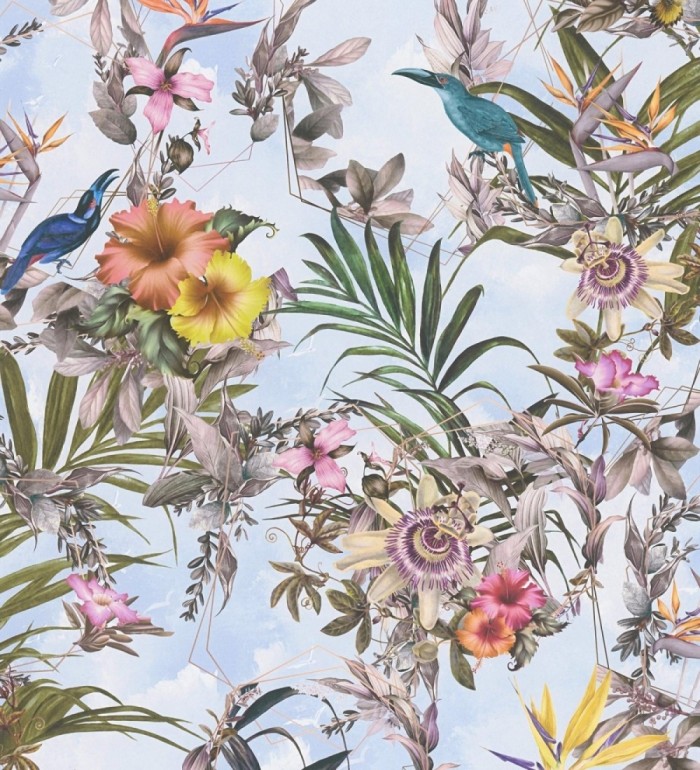 Papel pintado de flores tropicales y aves exóticas con diseño de selva densa - Zekko Savage 684794