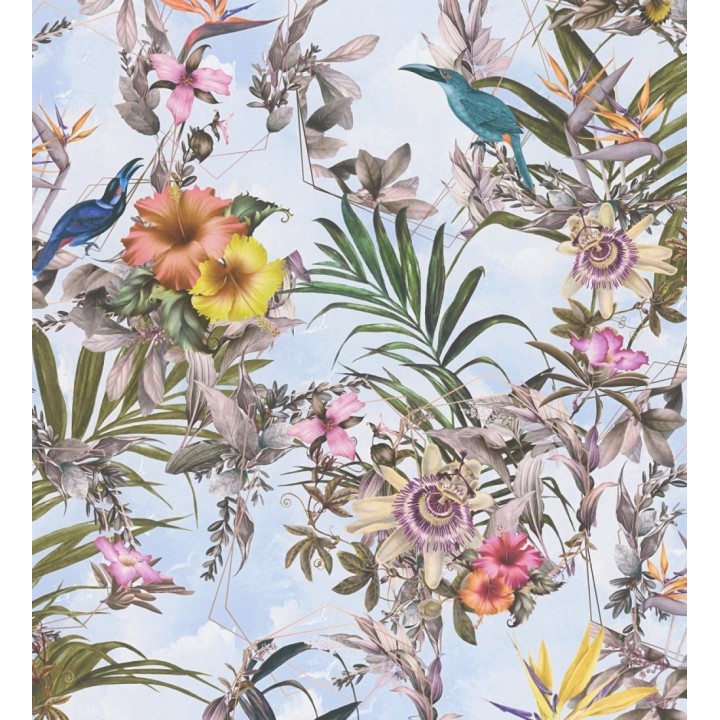 Papel pintado de flores tropicales y aves exóticas con diseño de selva densa - Zekko Savage 684794