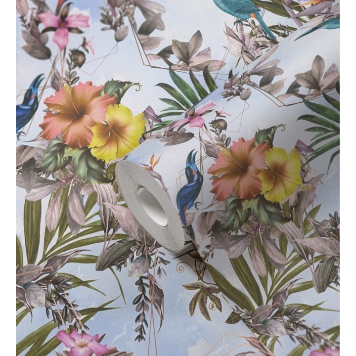 Papel pintado de flores tropicales y aves exóticas con diseño de selva densa - Zekko Savage 684794