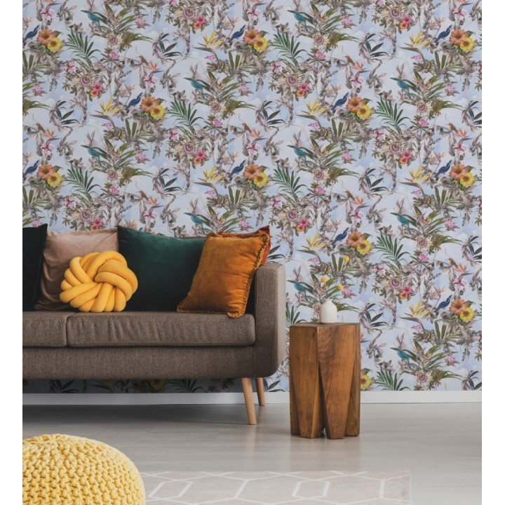 Papel pintado de flores tropicales y aves exóticas con diseño de selva densa - Zekko Savage 684794