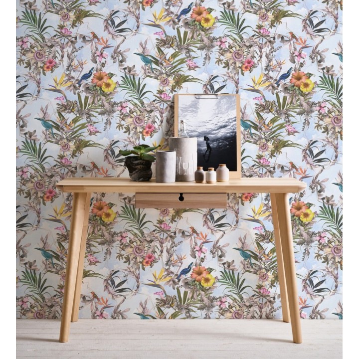 Papel pintado de flores tropicales y aves exóticas con diseño de selva densa - Zekko Savage 684794
