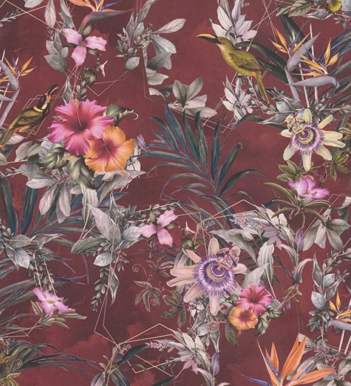 Papel pintado de flores tropicales y aves exóticas con diseño de selva densa - Zekko Savage 684795