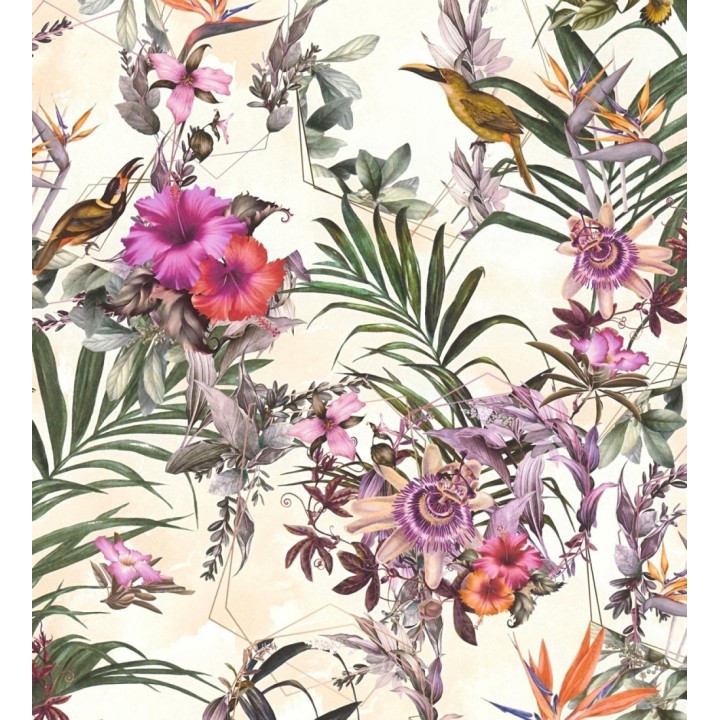 Papel pintado de flores tropicales y aves exóticas con diseño de selva densa - Zekko Savage 684796