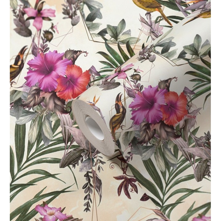 Papel pintado de flores tropicales y aves exóticas con diseño de selva densa - Zekko Savage 684796