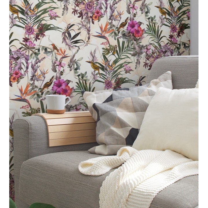 Papel pintado de flores tropicales y aves exóticas con diseño de selva densa - Zekko Savage 684796