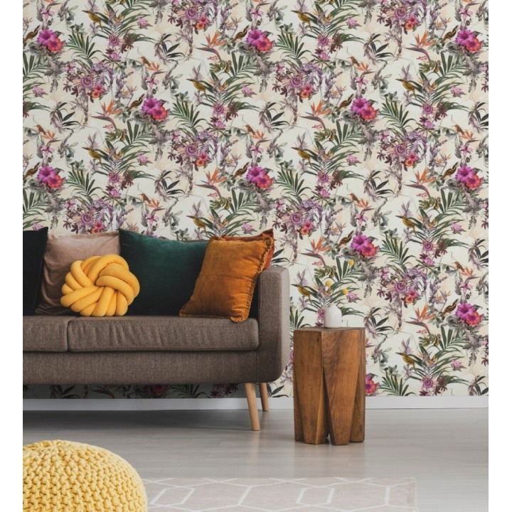 Papel pintado de flores tropicales y aves exóticas con diseño de selva densa - Zekko Savage 684796