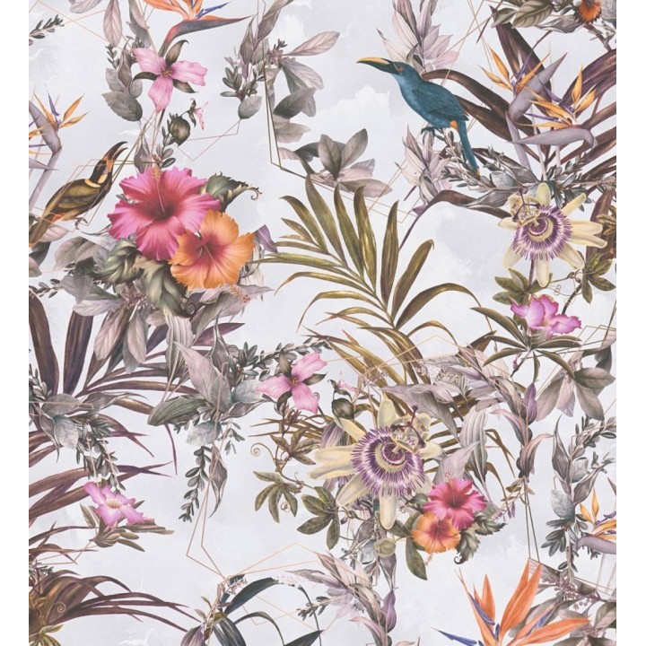Papel pintado de flores tropicales y aves exóticas con diseño de selva densa - Zekko Savage 684797