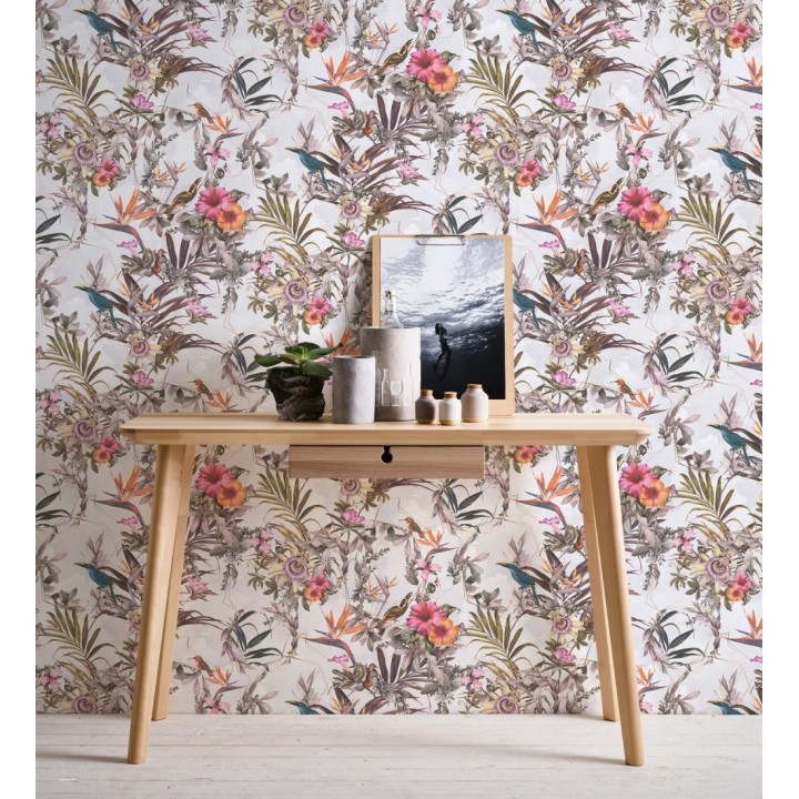 Papel pintado de flores tropicales y aves exóticas con diseño de selva densa - Zekko Savage 684797