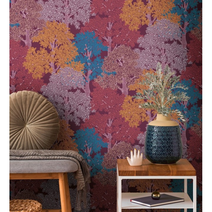 Papel pintado de árboles modernos con ilustración artística - Kavya Grove 684799