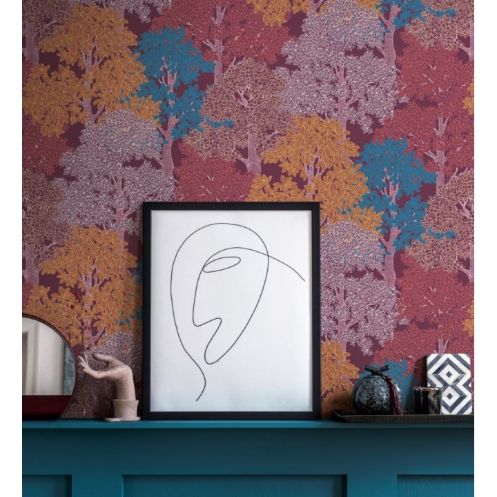 Papel pintado de árboles modernos con ilustración artística - Kavya Grove 684799