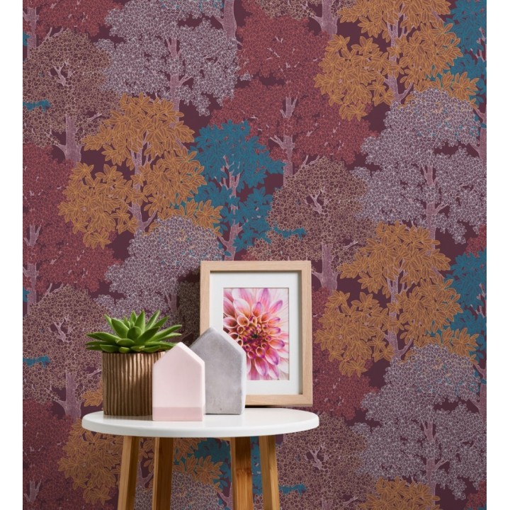 Papel pintado de árboles modernos con ilustración artística - Kavya Grove 684799