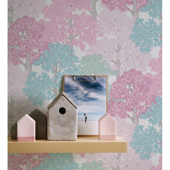 Papel pintado de árboles modernos con ilustración artística - Kavya Grove 684801