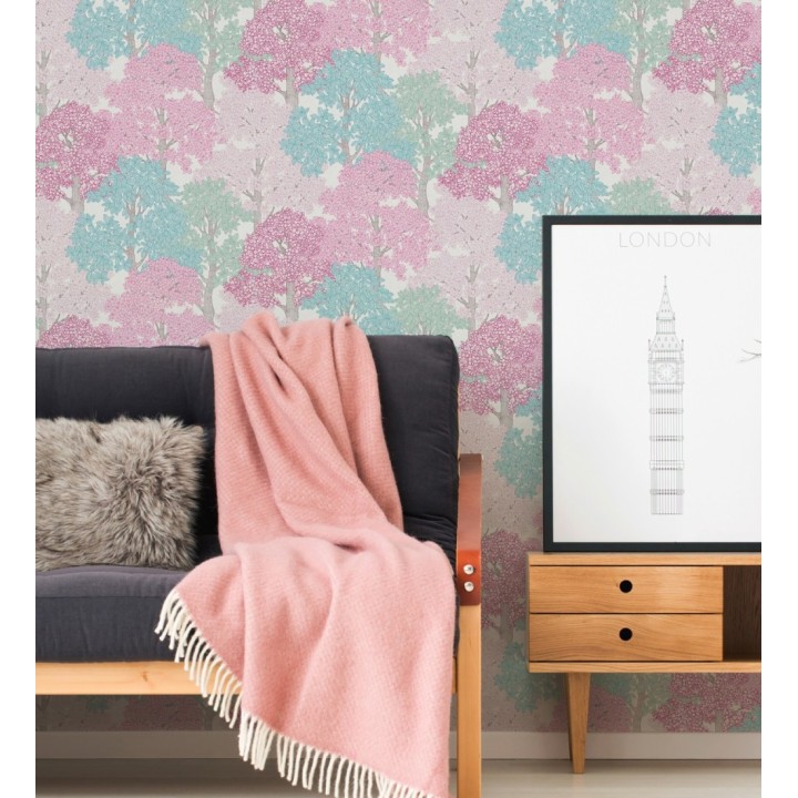 Papel pintado de árboles modernos con ilustración artística - Kavya Grove 684801