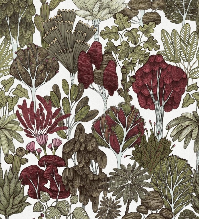 Papel pintado jardín botánico vintage fondo blanco nácar - Ananya Foliage 684804