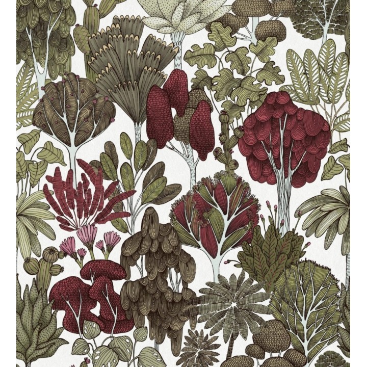 Papel pintado jardín botánico vintage fondo blanco nácar - Ananya Foliage 684804