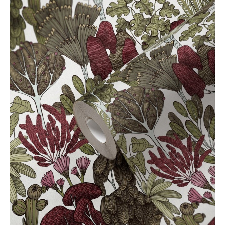 Papel pintado jardín botánico vintage fondo blanco nácar - Ananya Foliage 684804