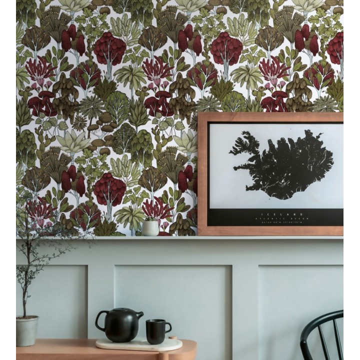 Papel pintado jardín botánico vintage fondo blanco nácar - Ananya Foliage 684804