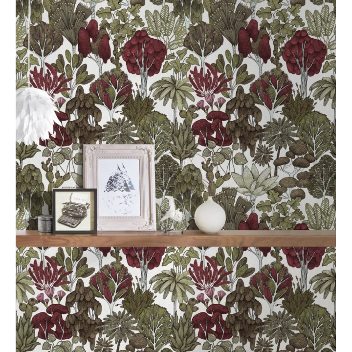 Papel pintado jardín botánico vintage fondo blanco nácar - Ananya Foliage 684804