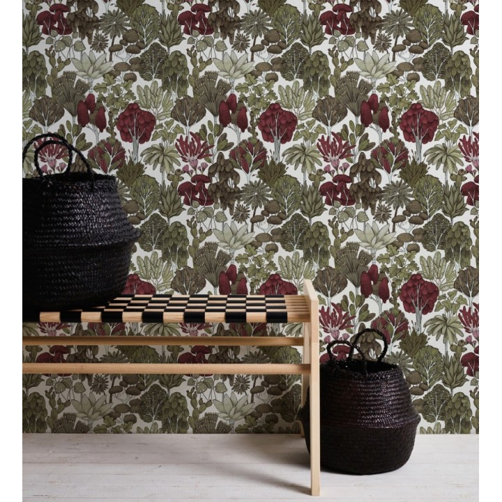 Papel pintado jardín botánico vintage fondo blanco nácar - Ananya Foliage 684804