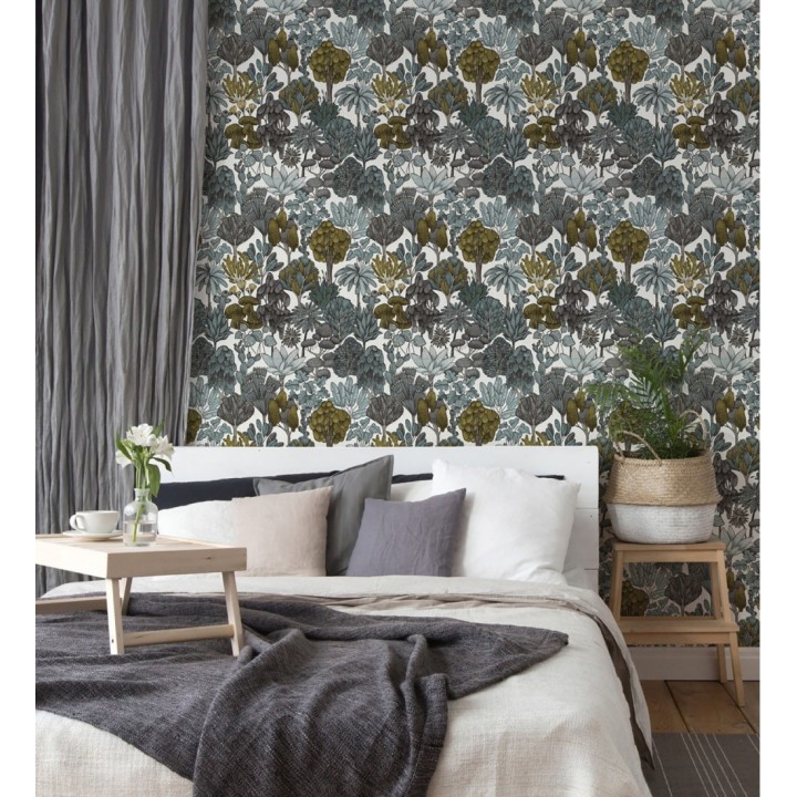 Papel pintado jardín botánico vintage fondo blanco nácar - Ananya Foliage 684805