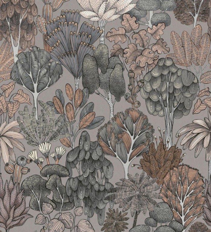 Papel pintado jardín botánico vintage fondo gris cálido - Ananya Foliage 684806
