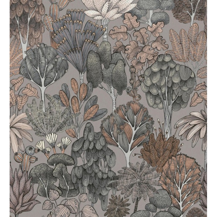 Papel pintado jardín botánico vintage fondo gris cálido - Ananya Foliage 684806