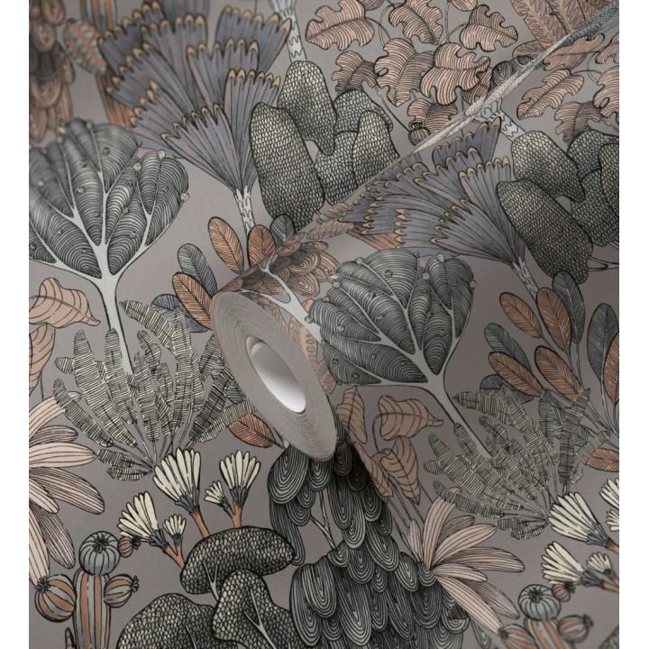 Papel pintado jardín botánico vintage fondo gris cálido - Ananya Foliage 684806