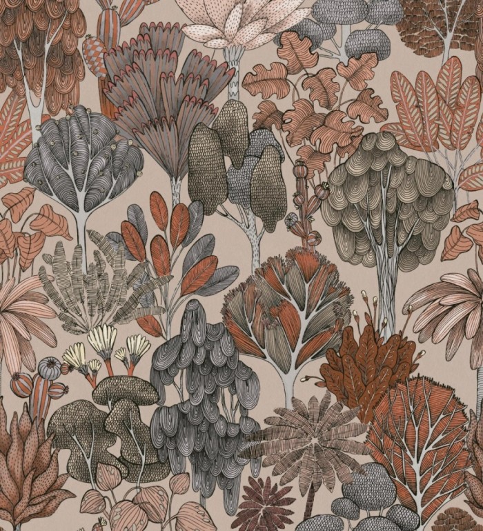 Papel pintado jardín botánico vintage fondo taupe - Ananya Foliage 684807