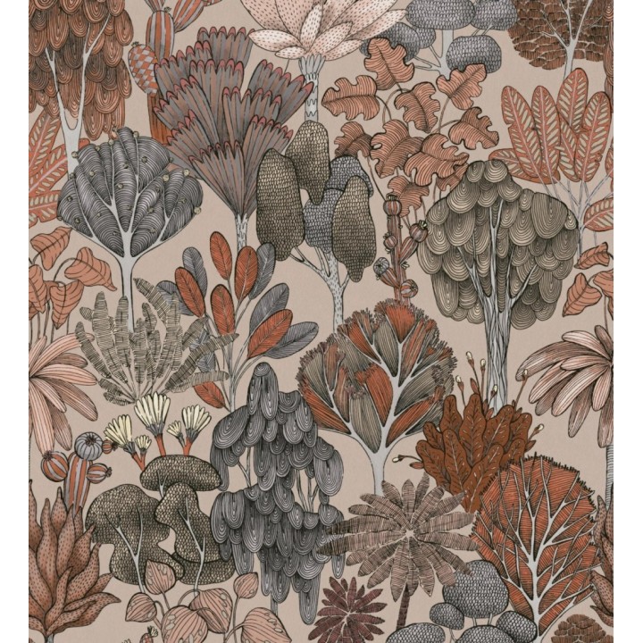 Papel pintado jardín botánico vintage fondo taupe - Ananya Foliage 684807