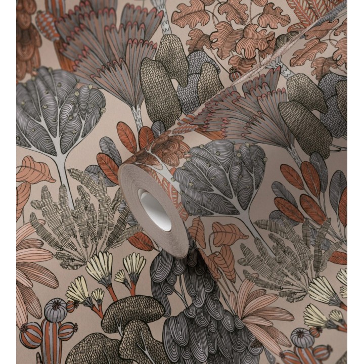 Papel pintado jardín botánico vintage fondo taupe - Ananya Foliage 684807