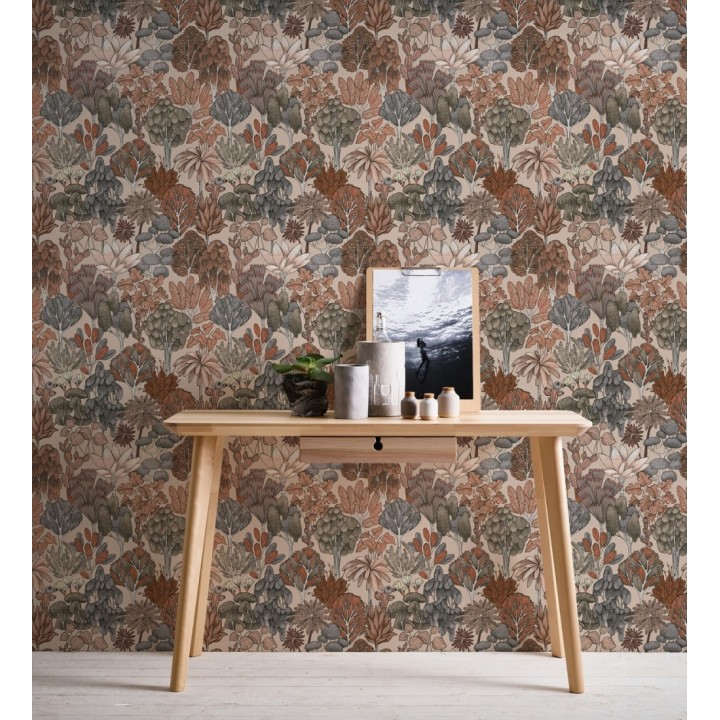 Papel pintado jardín botánico vintage fondo taupe - Ananya Foliage 684807