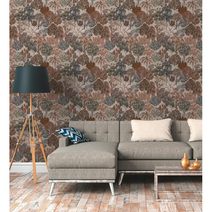 Papel pintado jardín botánico vintage fondo taupe - Ananya Foliage 684807