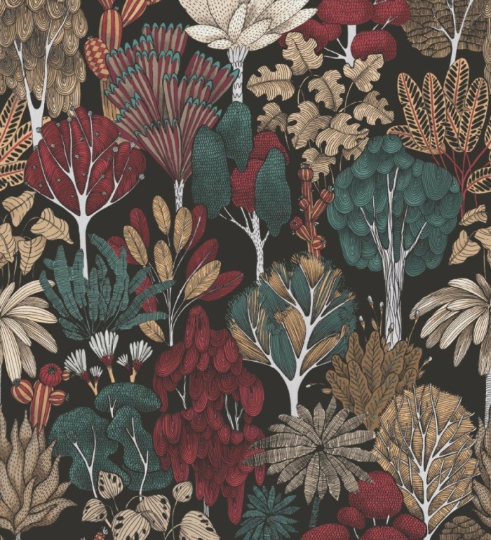 Papel pintado jardín botánico vintage fondo negro - Ananya Foliage 684808