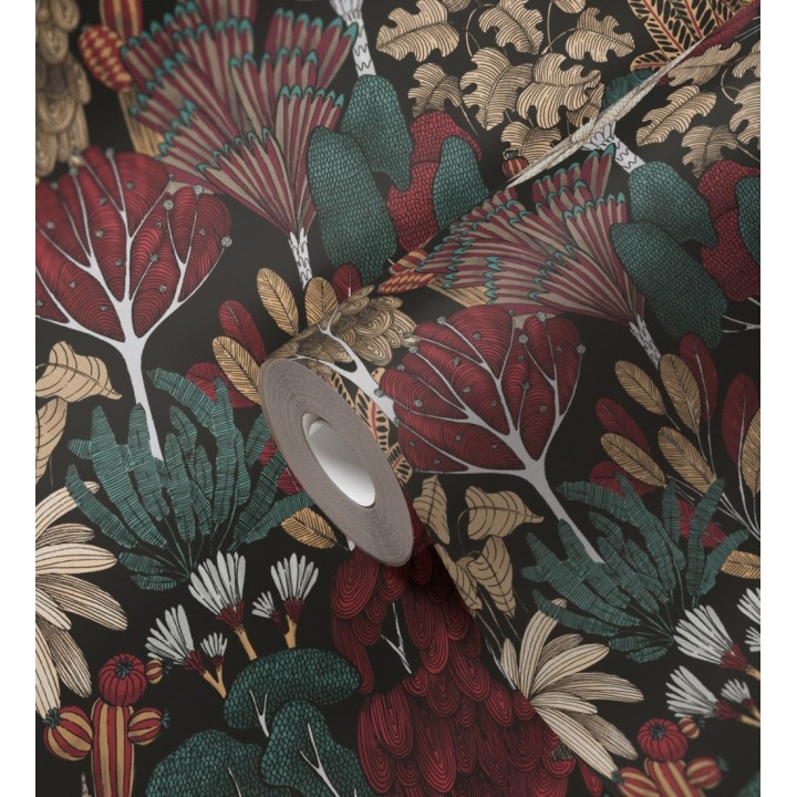 Papel pintado jardín botánico vintage fondo negro - Ananya Foliage 684808