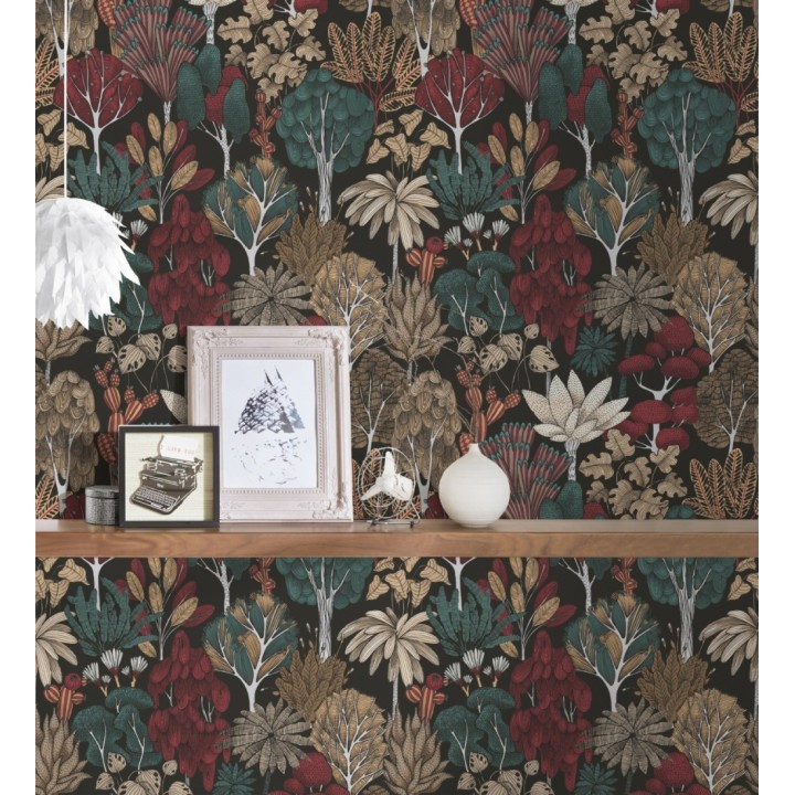 Papel pintado jardín botánico vintage fondo negro - Ananya Foliage 684808